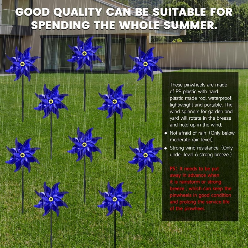 DECEED 10 PCS Reflective Pinwheels for Yard and Garden Bird Devices Pre-Installed Sparkly Wind Spinner Deterrent to Scare Birds Away from Yard Patio Farm (Blue) - Image 5